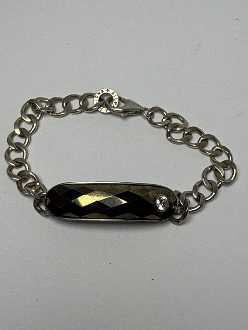 SILPADA Pyrite 925 Silver Faceted Black Bar Chain Bracelet Cubic Zirconia Accent - Picture 10 of 10